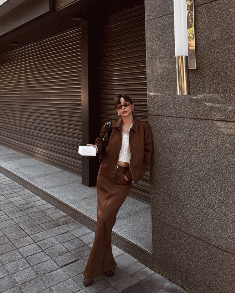 歐美麂皮後開衩長裙