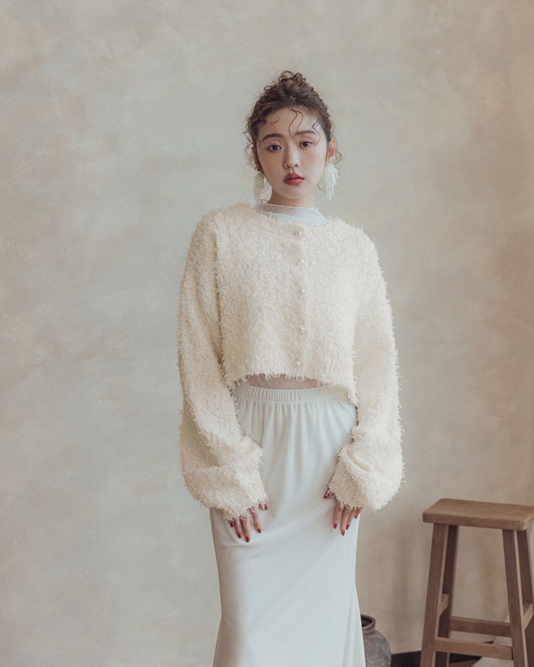 小香毛感圓領針織外套