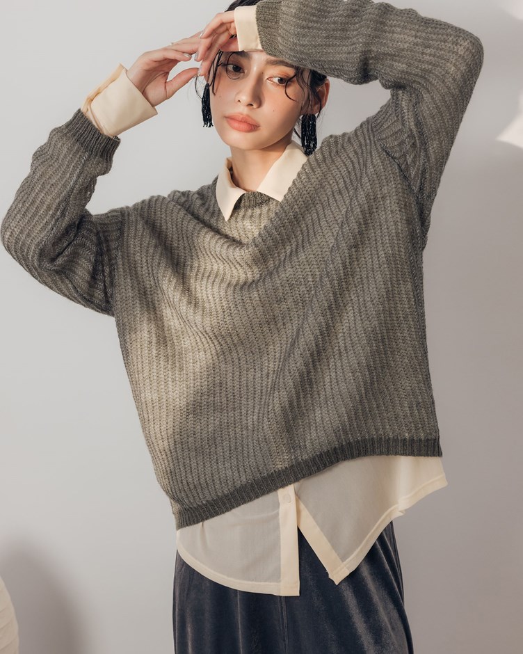 撞色條紋馬海毛針織上衣