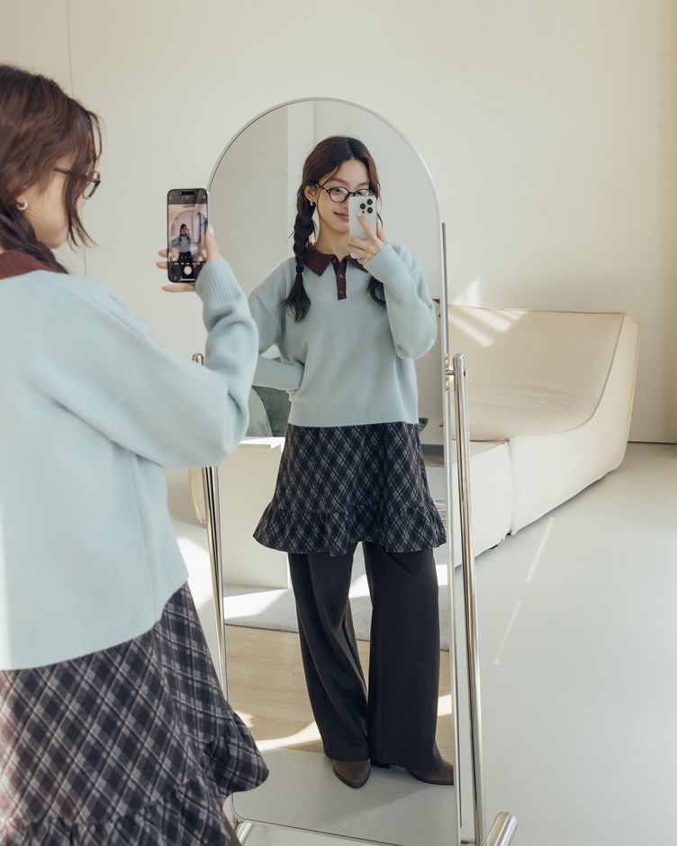 簡約配色POLＯ針織上衣