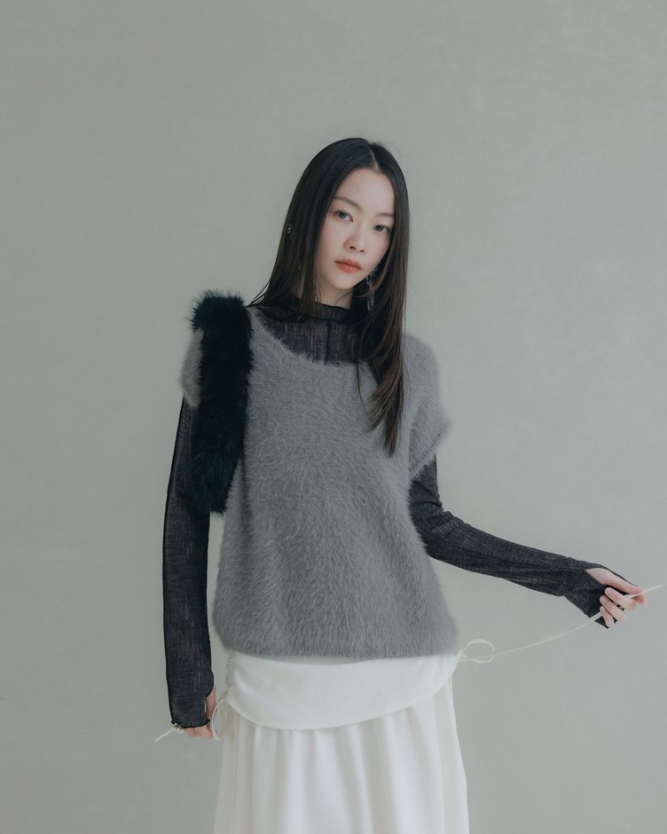 羽毛紗蓋袖針織背心