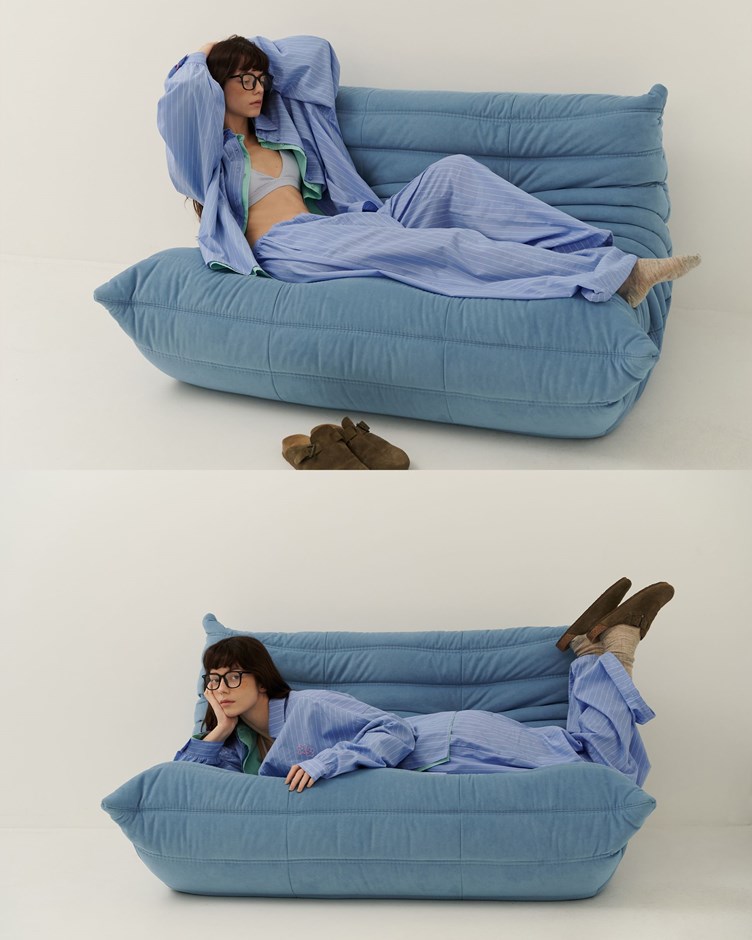 雙花朵植絨感條紋寬鬆襯衫