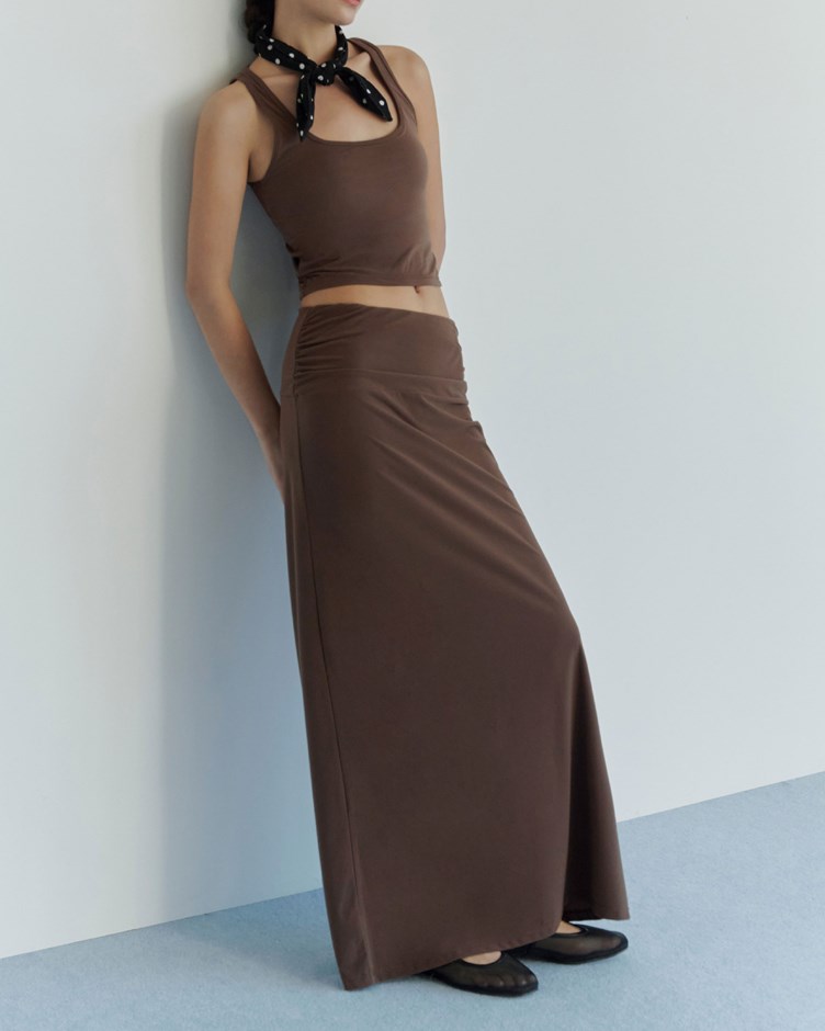 雪肌絨 – 超沁涼抽皺遮小腹直筒長裙