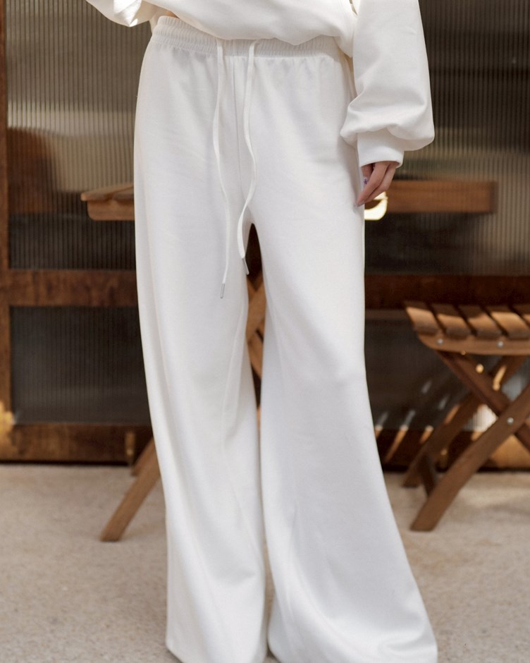 輕柔斜紋磨毛抽繩長褲