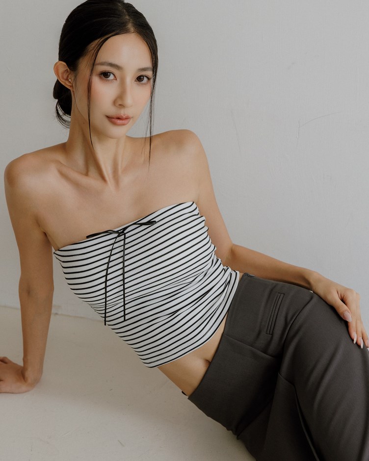 蝴蝶結條紋平口BRA TOP