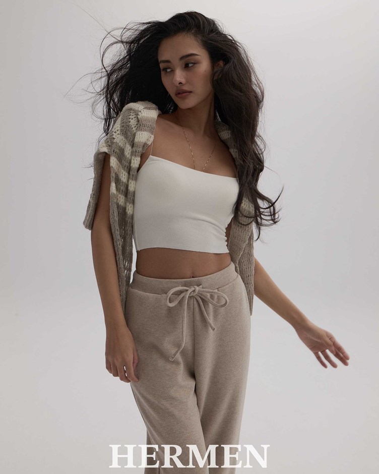 Unisex 人造絲柔霧刷毛束口褲