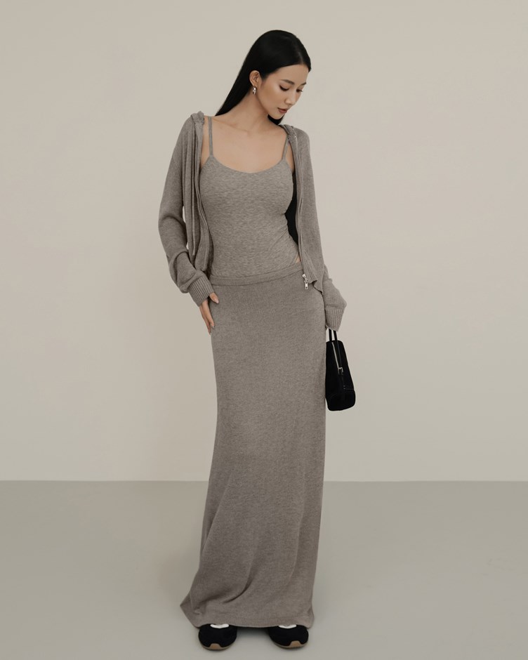 絲光針織傘擺長裙