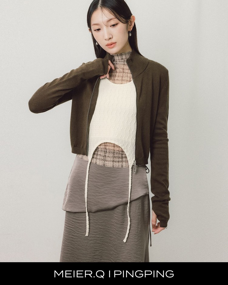 pingping-雙拉鍊立領針織外套