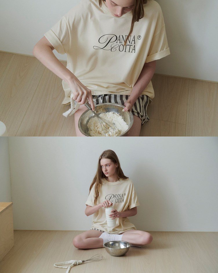 熟奶油標語寬鬆印花TEE