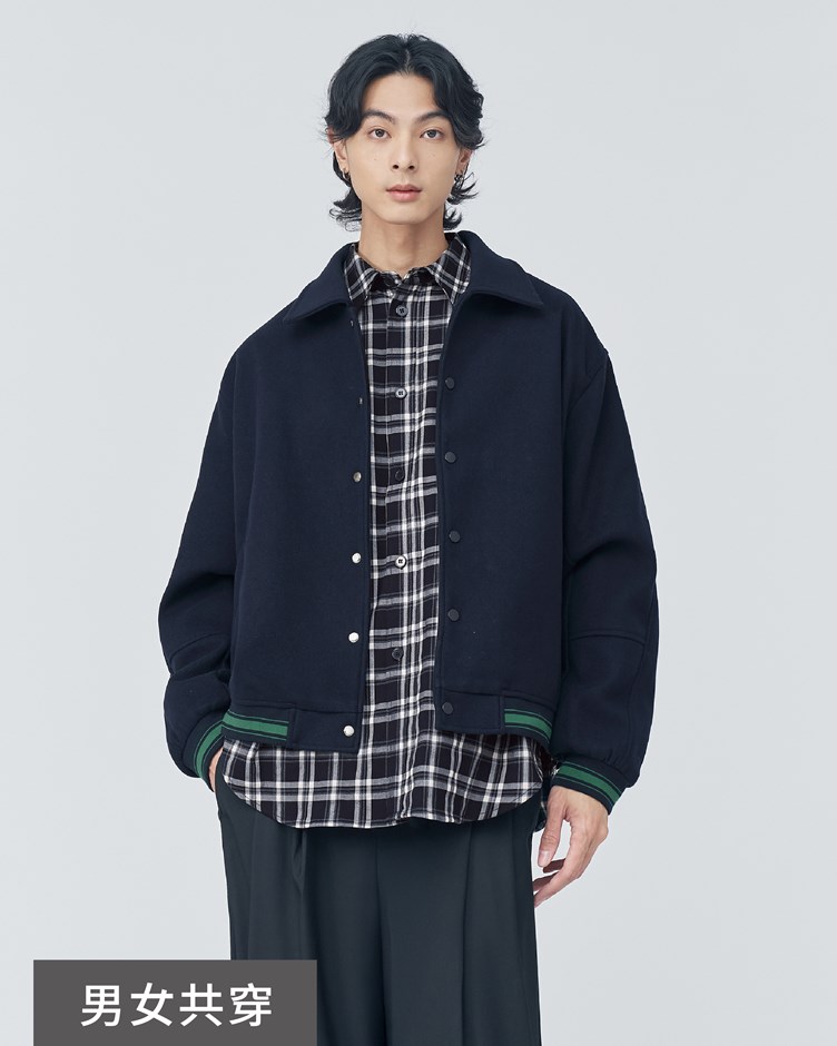 配色羅紋毛呢夾克