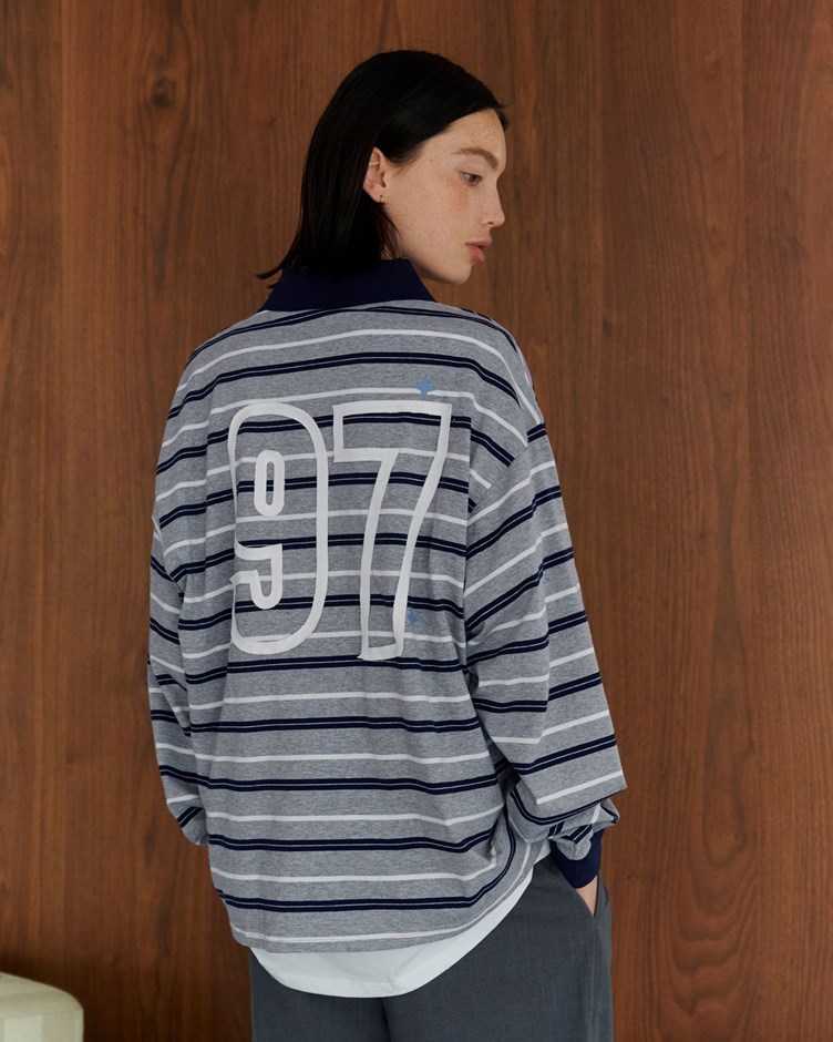 GGC貼布繡POLO領條紋配色上衣(金針菇&黃大謙聯名款)