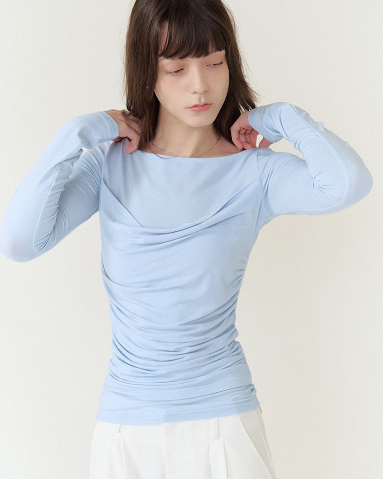 垂墜抓皺假兩件式上衣