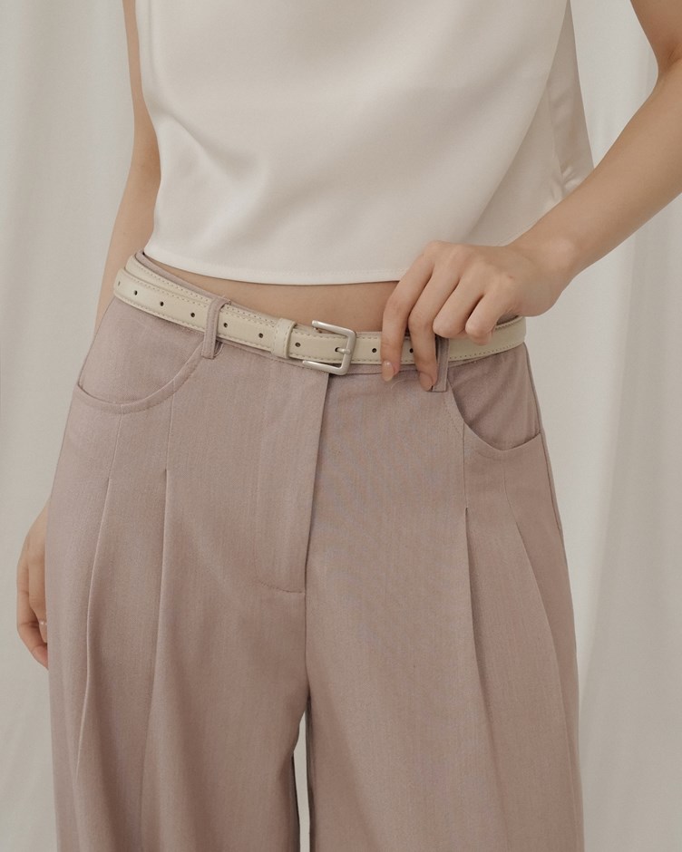 霧銀方釦極簡真皮皮帶