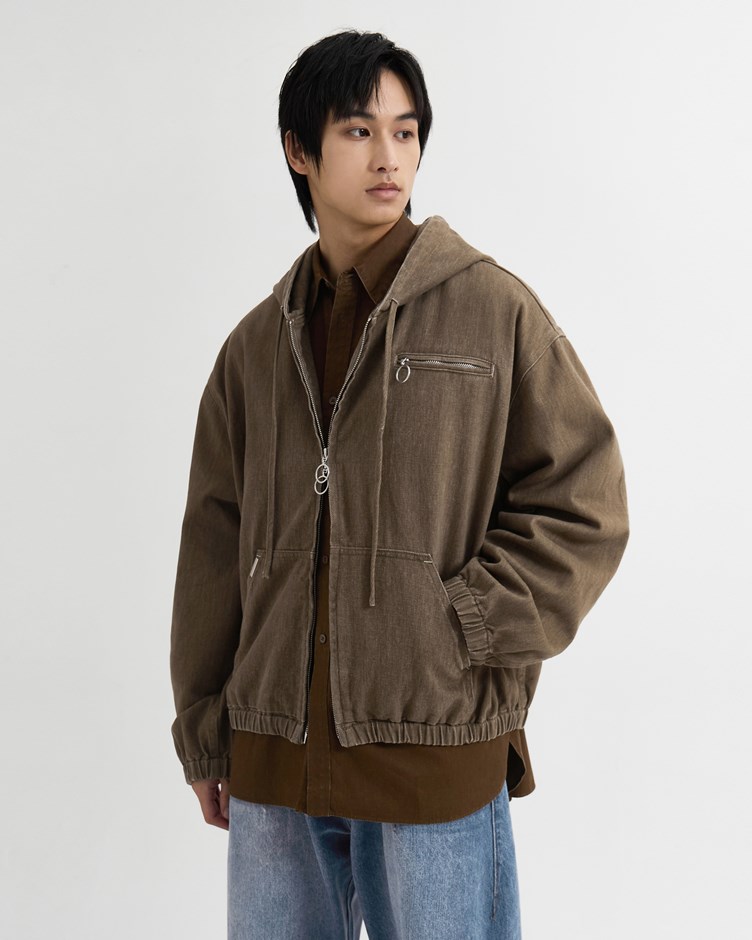 斜紋洗舊連帽外套