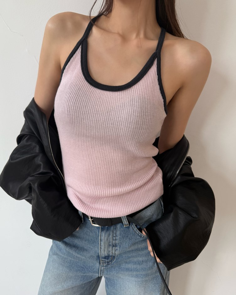 透膚坑條針織細肩背心
