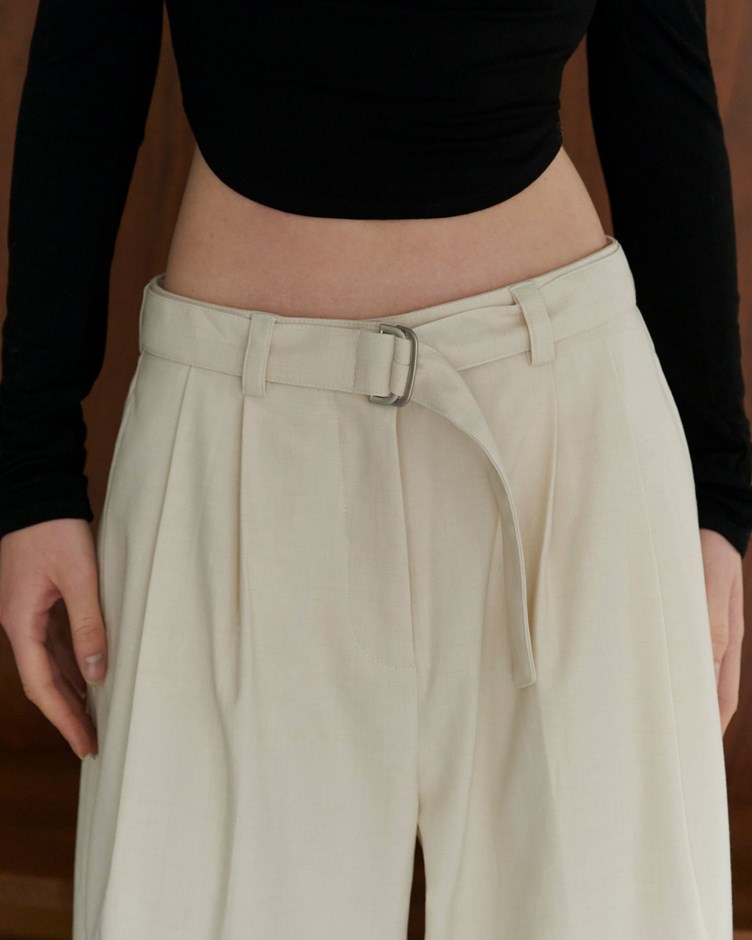 GGC刺繡織紋雙褶西裝褲(附腰帶)(金針菇&黃大謙聯名款)