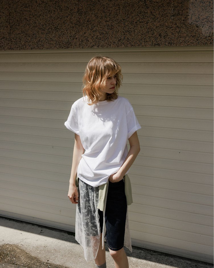 舒適圓領寬鬆水洗棉短袖TEE