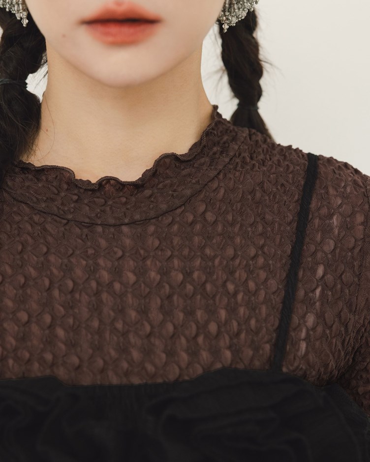 皺皺小高領短袖上衣