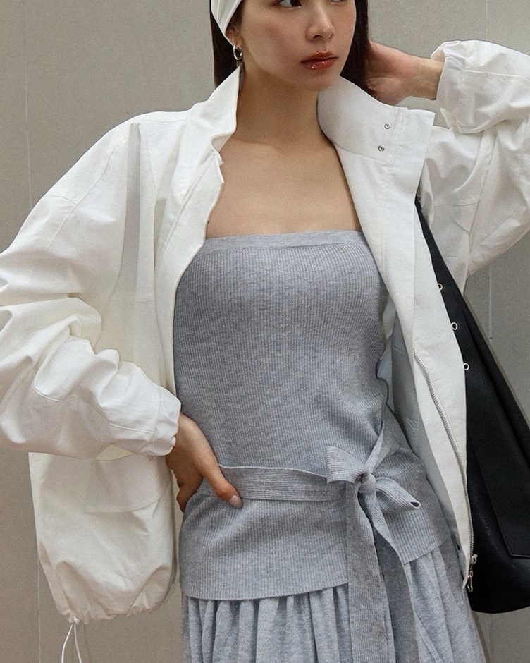 抽繩縮口立領中性風衣外套