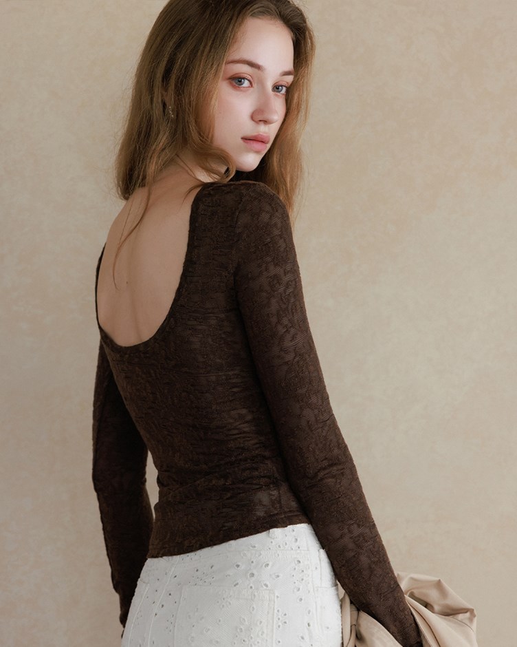 磨毛蕾絲彈力露背上衣