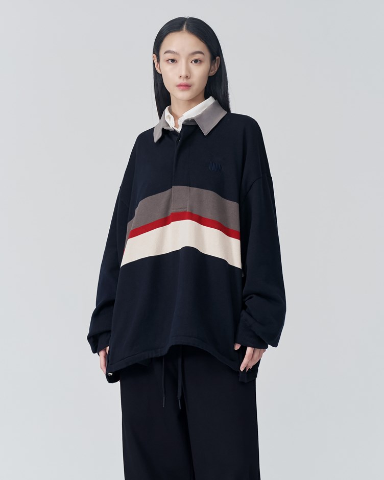 拼色條紋寬版POLO衫（12/01 22:00開賣）