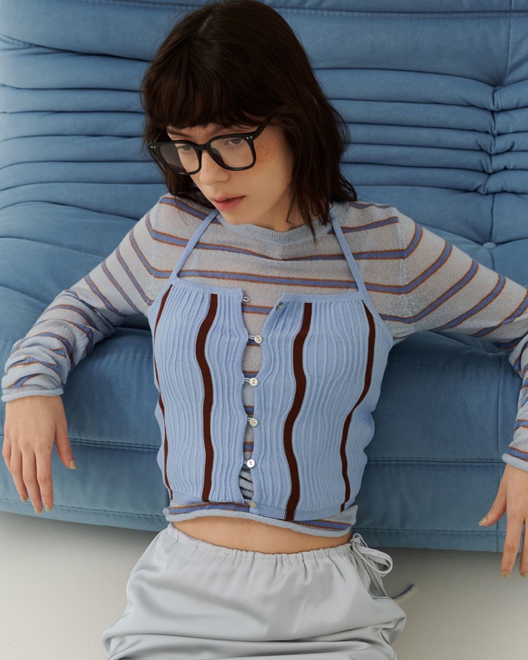 立體波紋排釦針織背心