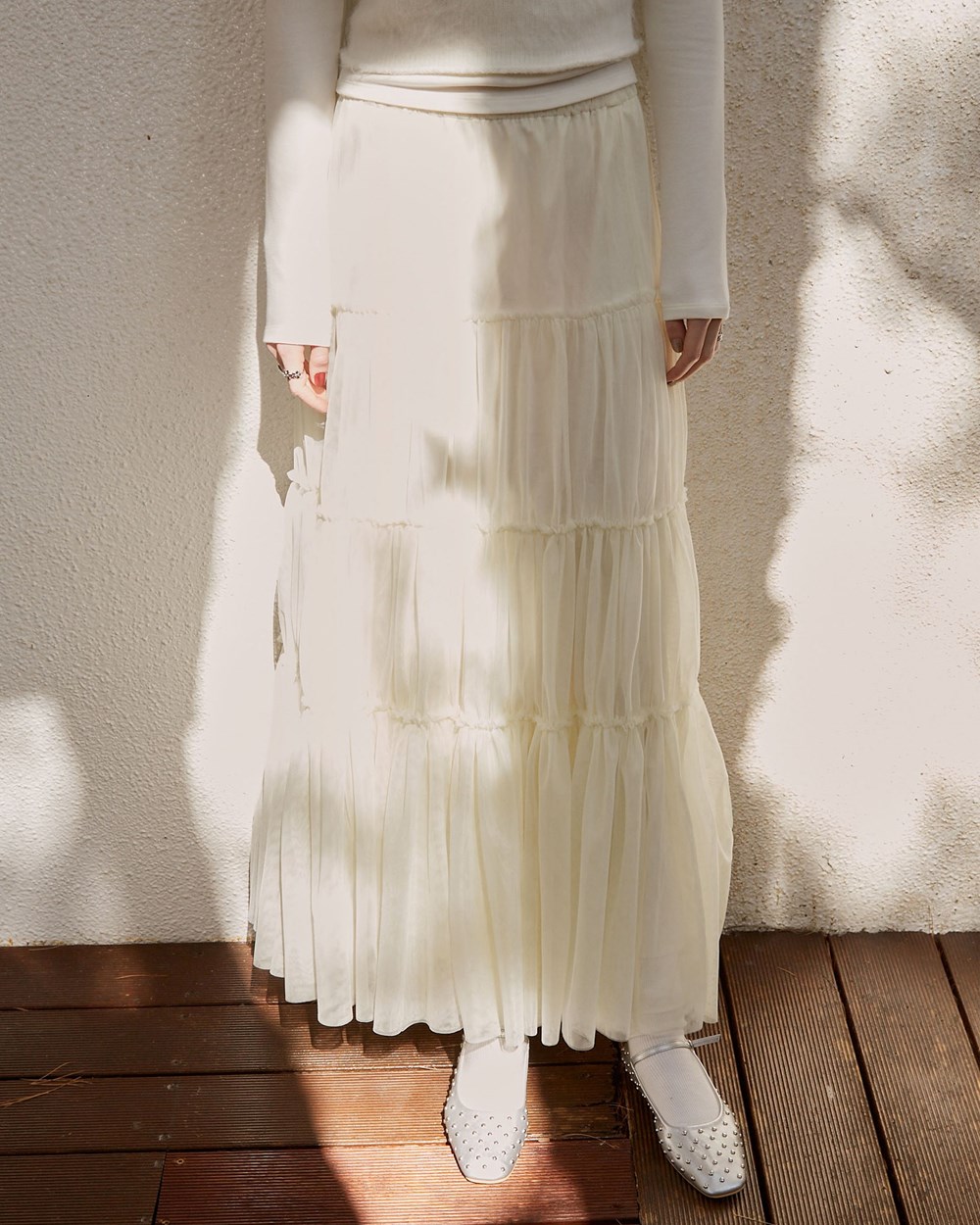 網紗多層次荷葉抽皺裙