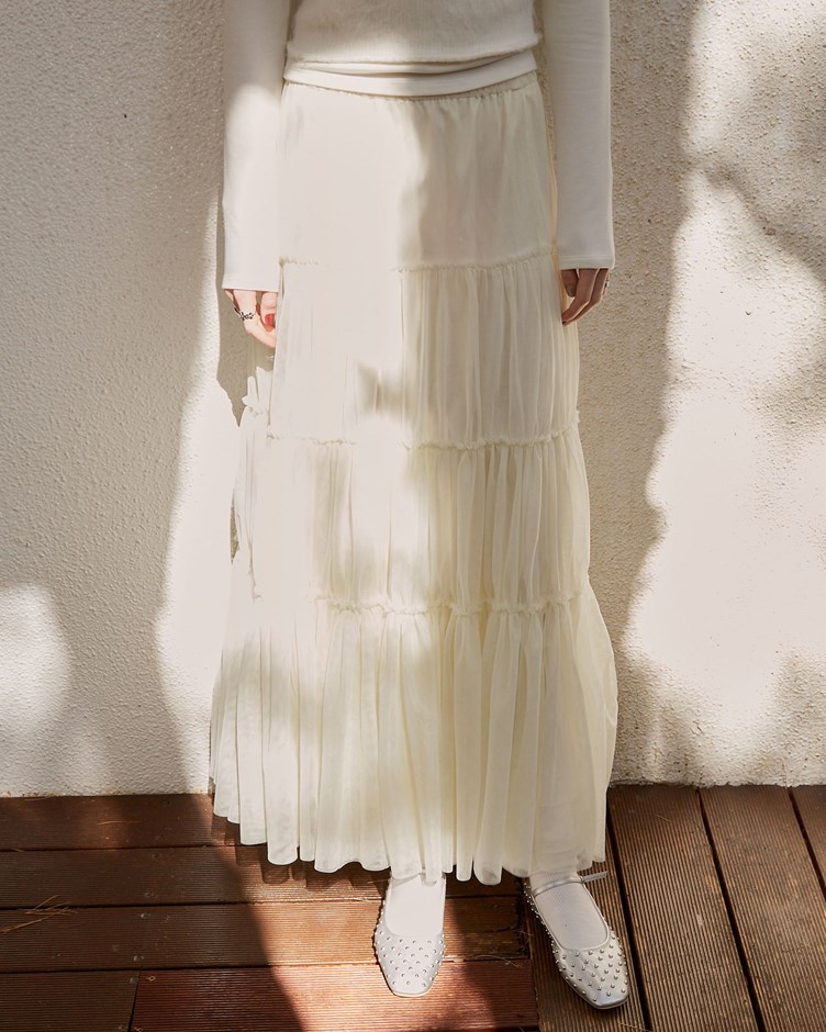 網紗多層次荷葉抽皺裙