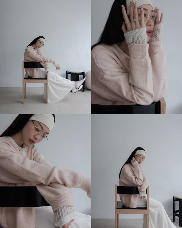 毛毛寬鬆針織排釦外套