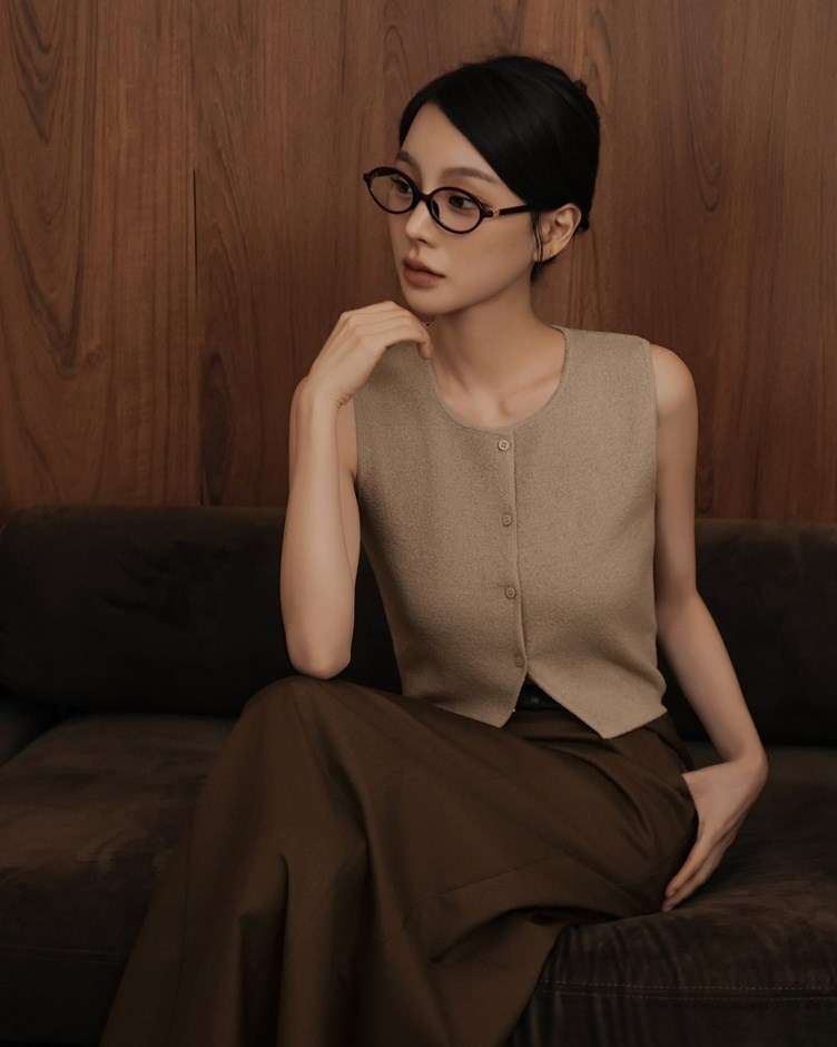 圓領開釦針織背心