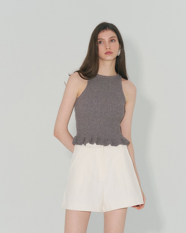 亞麻感針織削肩附Bra背心