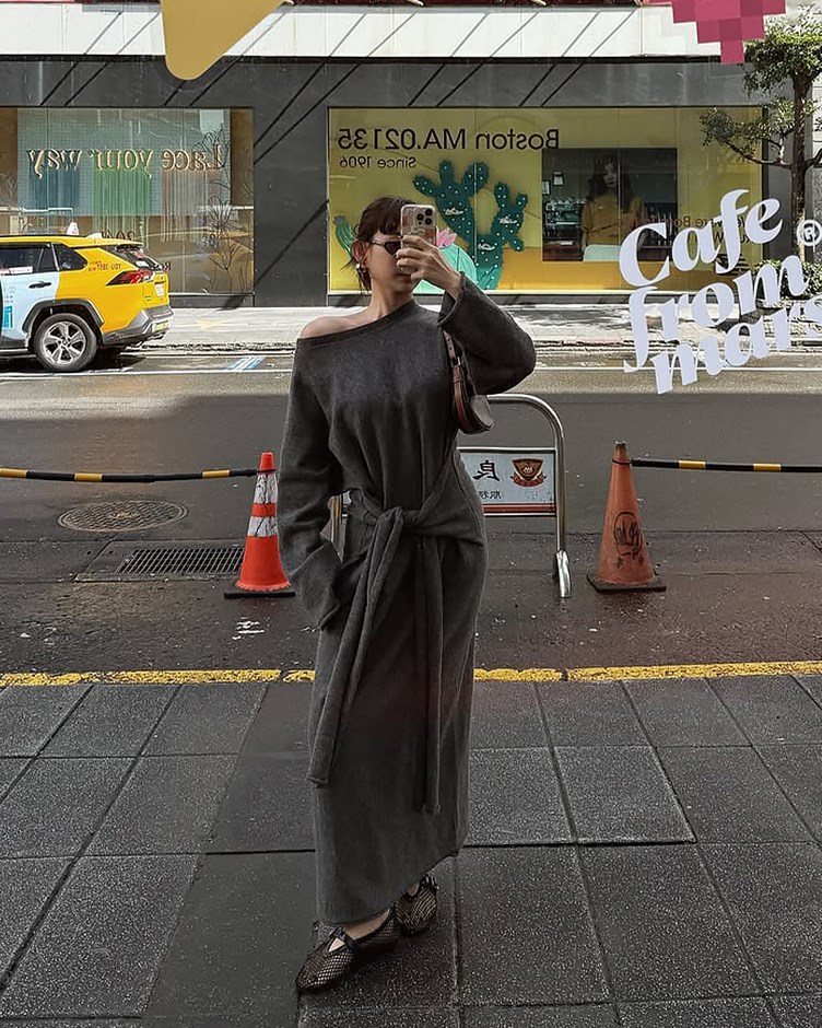 露肩腰綁帶針織長洋(The Elaru label 聯名款-Ruby)