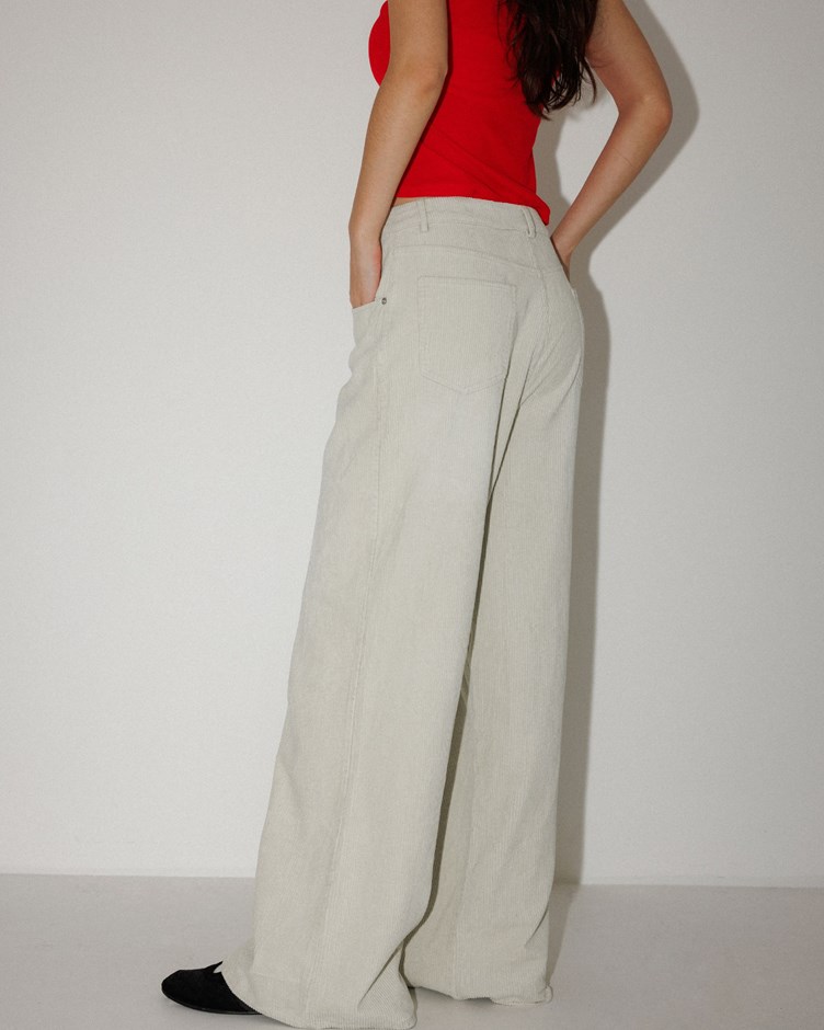 刷色燈芯絨中腰寬褲