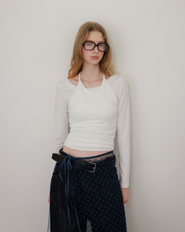 皺皺紋理繞脖綁帶BRA TOP