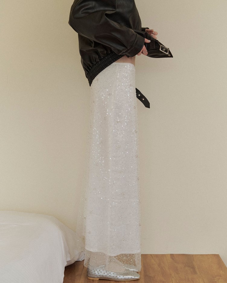 閃亮珍珠亮片透紗長裙