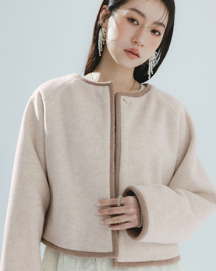 拉克蘭袖包邊單釦毛呢外套