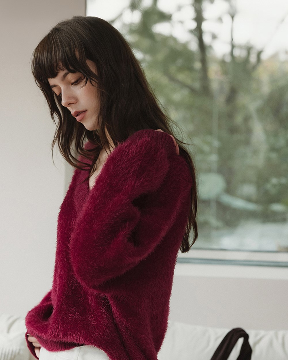 毛海感V領針織上衣