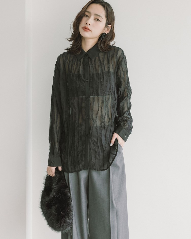 細緻蕾絲縐褶感襯衫